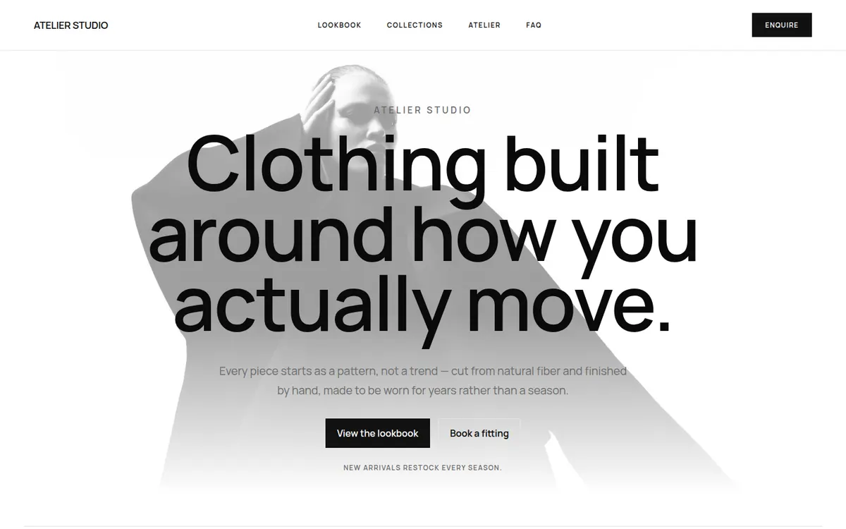 Plantilla Atelier: web editorial de moda en blanc i negre.