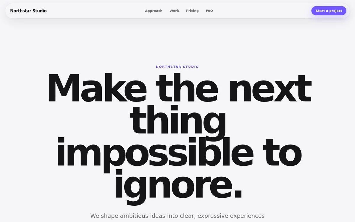 Plantilla Northstar: web d’estudi creatiu amb titular gran.
